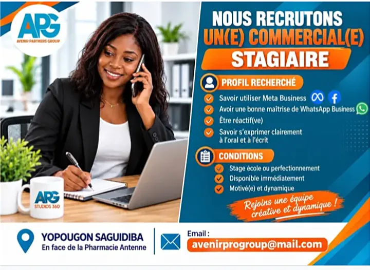 Offre RECRUTEMENT STAGIAIRE COMMERCIAL H/F à Abidjan