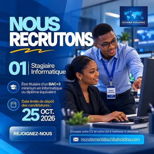 Offre RECRUTEMENT STAGIAIRE INFORMATIQUE (H/F) à COTE D'IVOIRE
