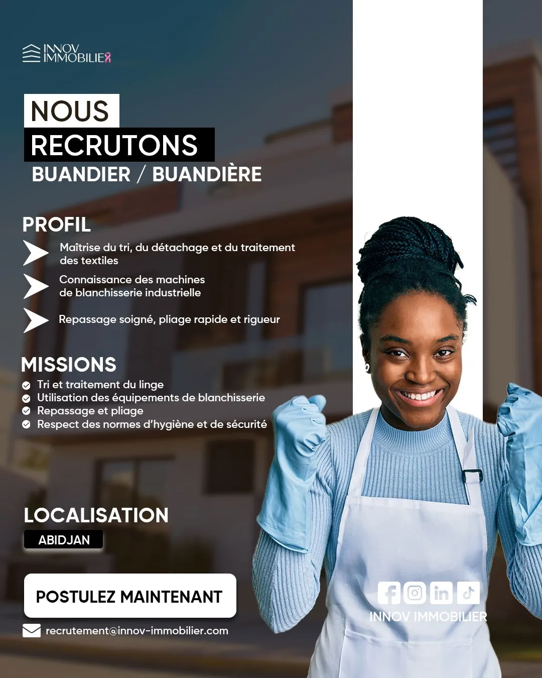 Offre RECRUTEMENT DE BUANDIER / BUANDIERE à ABIDJAN