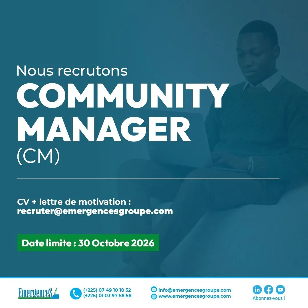 Offre OFFRE D’EMPLOI : COMMUNITY MANAGER (H/F) à ABIDJAN