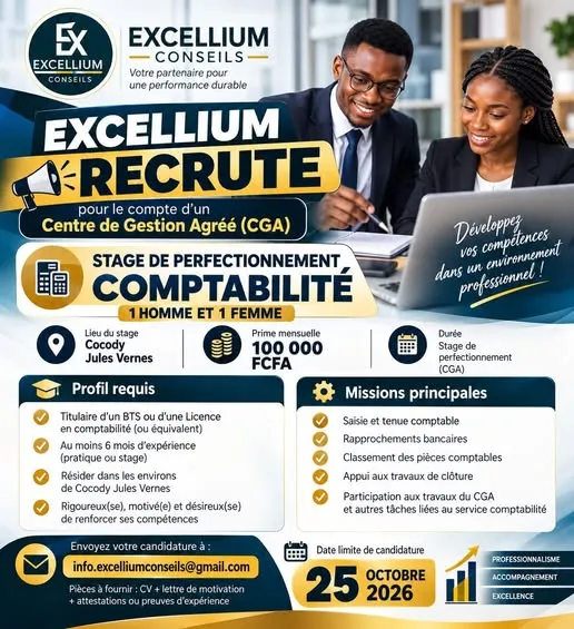 Offre STAGE DE PERFECTIONNEMENT EN COMPTABILITÉ à COTE D'IVOIRE