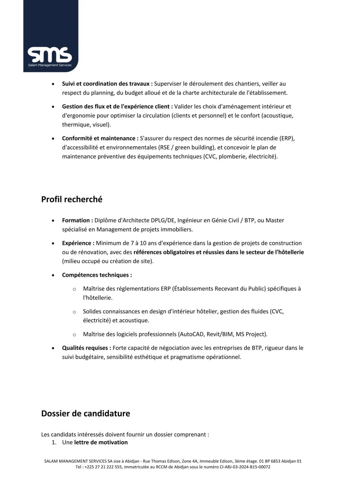 RECRUTEMENT CONSULTANT EXPERT EN BTP -  - COTE D'IVOIRE