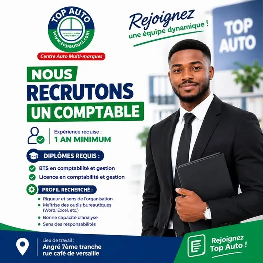 Offre RECRUTEMENT D’UN COMPTABLE (H/F) à ABIDJAN