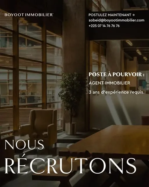 Offre RECRUTEMENT DES AGENTS IMMOBILIERS à COTE D'IVOIRE