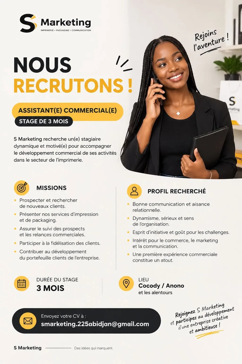 Offre RECERUTEMENT ASSISTANT COMMERCIAL (H/F) à COTE D'IVOIRE