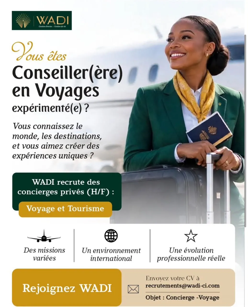 Offre RECRUTEMENT CONSEILLER EN VOYAGE (H/F) à COTE D'IVOIRE