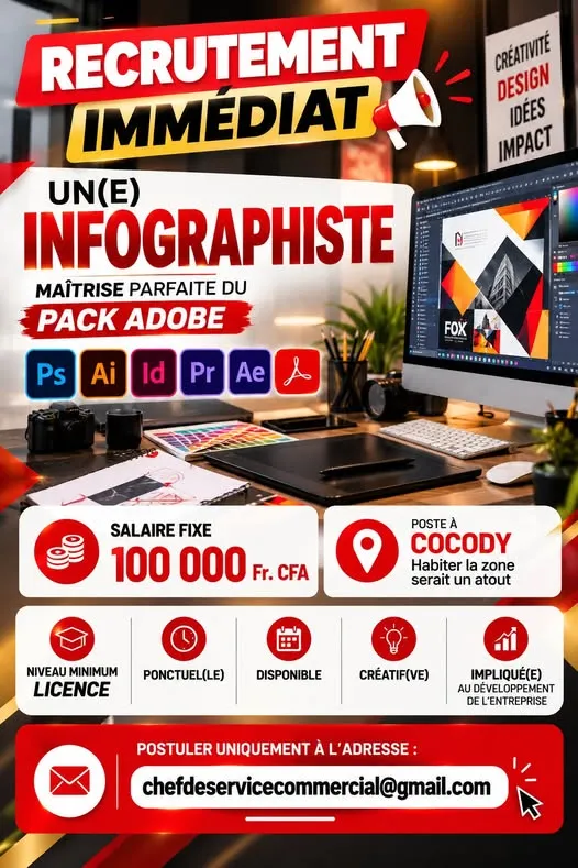 Offre RECRUTEMENT D'UN INFOGRAPHE H/F à COTE D'IVOIRE