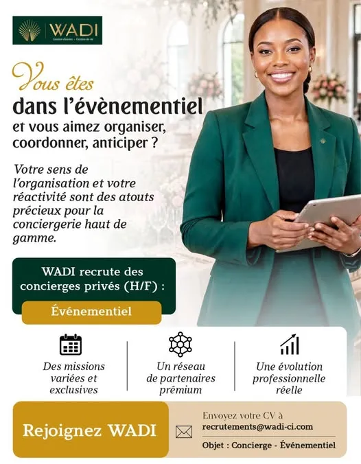 Offre RECRUTEMENT CONCIERGE EVENEMENTIEL (H/F) à COTE D'IVOIRE