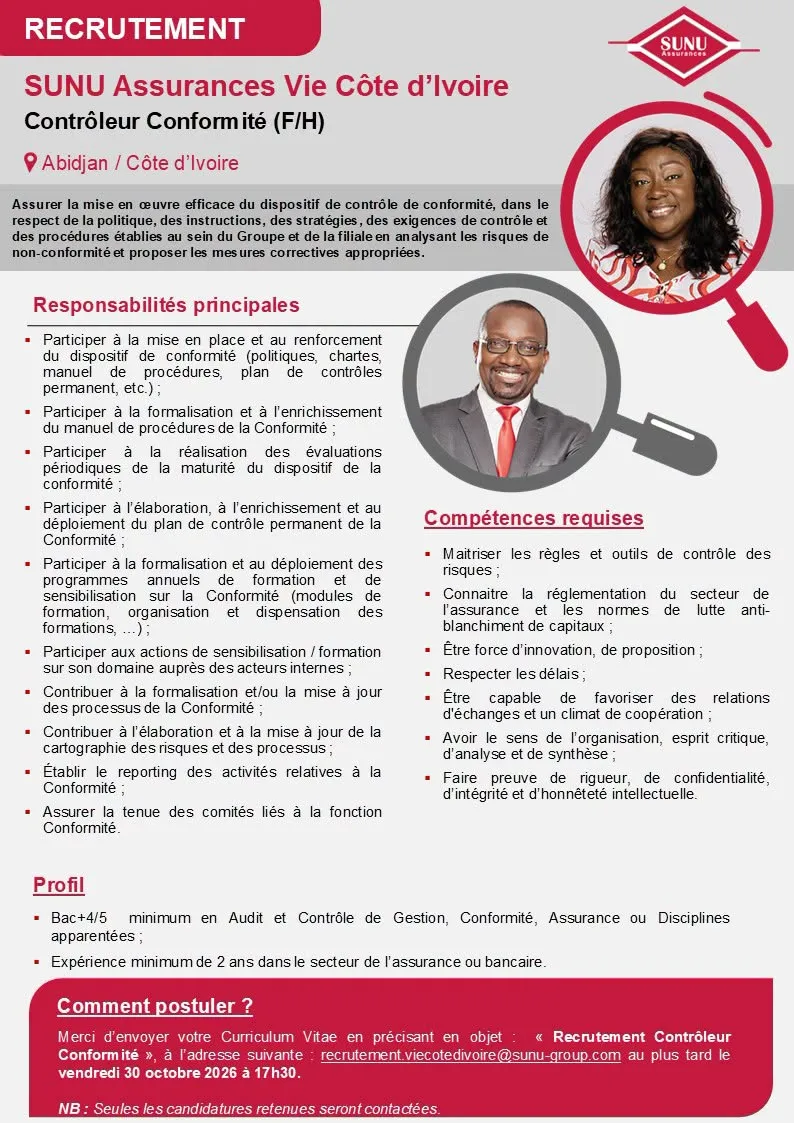 RECRUTEMENT CONTROLEUR DE CONFIRMITE (H/F) -  - COTE D'IVOIRE