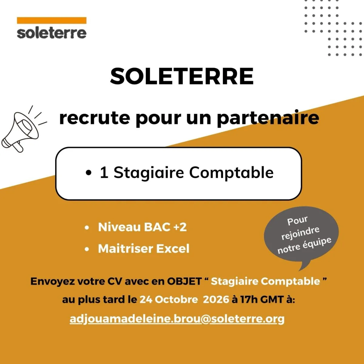 Offre RECRUTEMENT STAGIAIRE COMPTABLE (H/F) à COTE D'IVOIRE