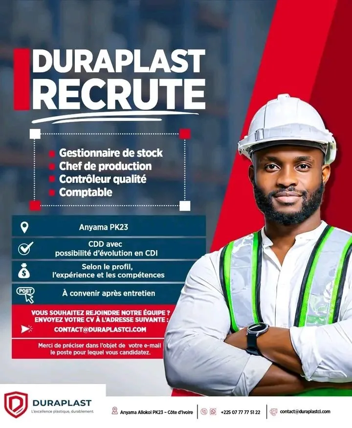 Offre RECRUTEMENT DE PLUSIEURS POSTES à COTE D'IVOIRE