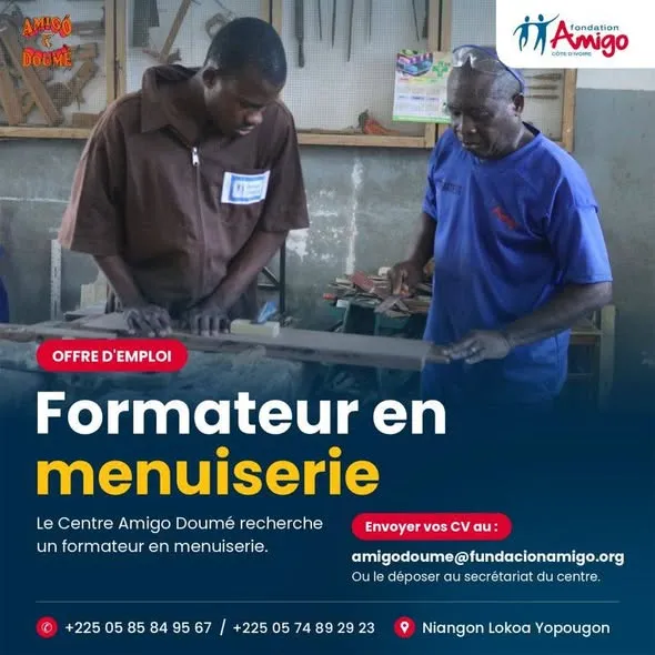 Offre OFFRES D’EMPLOI UN FORMATEUR EN MENUISERIE à ABIDJAN