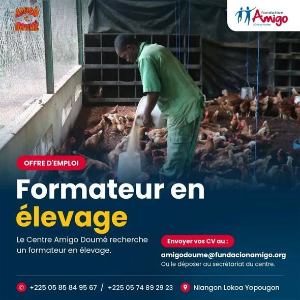 Offre OFFRES D’EMPLOI UN FORMATEUR EN ELEVAGE à ABIDJAN