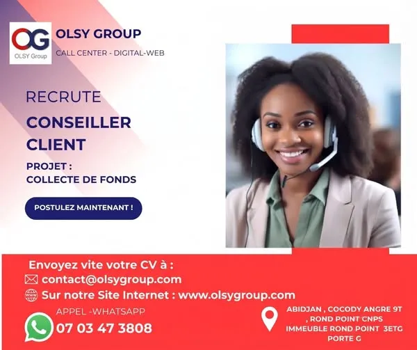Offre RECRUTEMENT CONSEILLER CLIENT (H/F) à COTE D'IVOIRE