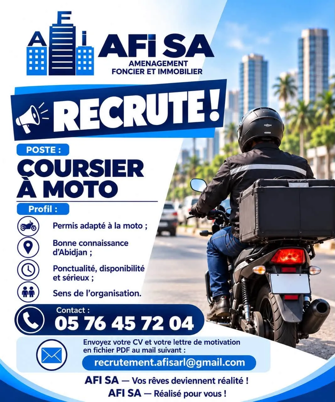 RECRUTEMENT COURSIER A MOTO -  - COTE D'IVOIRE