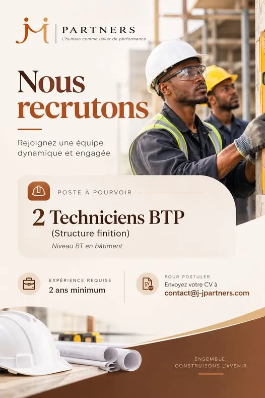 RECRUTEMENT DE DEUX TECHNICIEN BTP -  - COTE D'IVOIRE