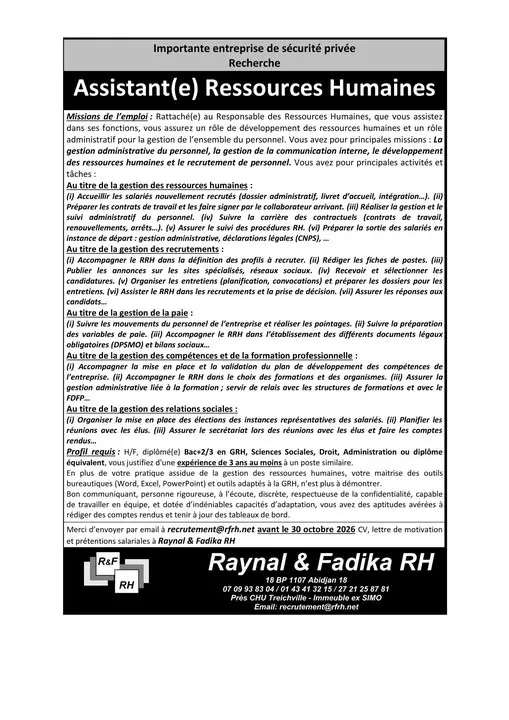 RECRUTEMENT ASSISTANT (RH) (H/F) -  - ABIDJAN