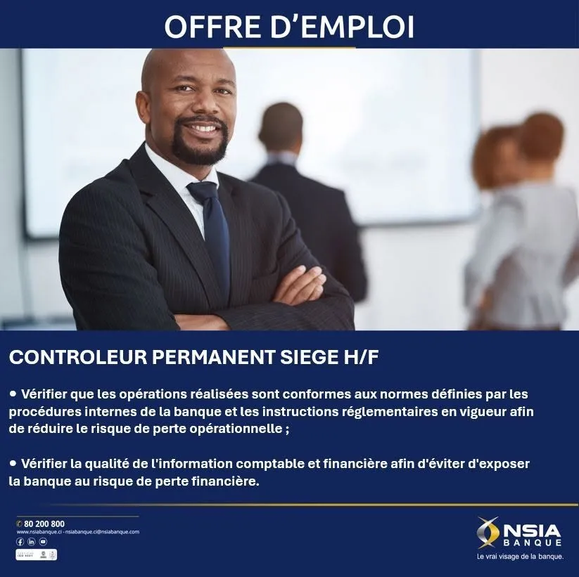RECRUTEMENT CONTROLEUR PERMANENT SIEGE (H/F) -  - COTE D'IVOIRE
