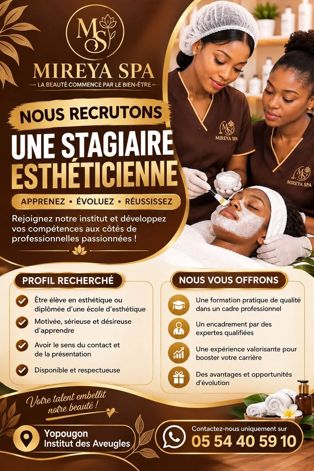 RECRUTEMENT STAGIAIRE ESTHETICIENNE MOTIVE -  - COTE D'IVOIRE