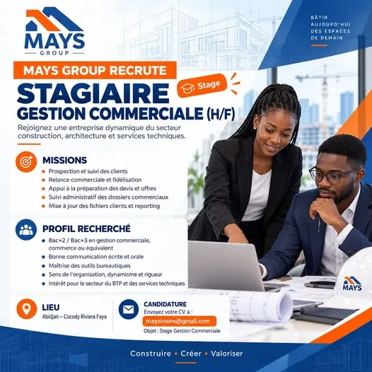 RECRTUTEMENT STAGIAIRE COMMERCIAL (H/F) -  - COTE D'IVOIRE