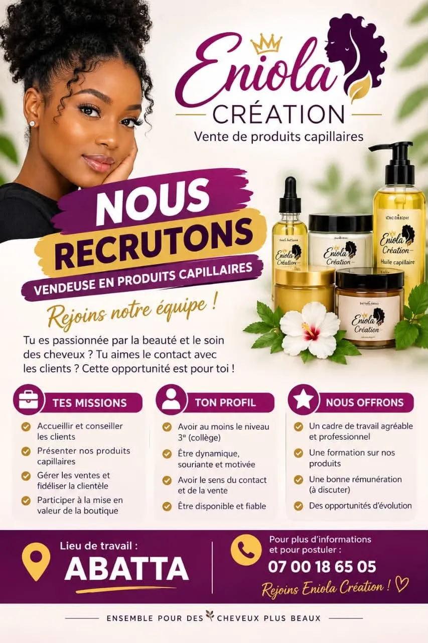 Offre VENDEUSE EN PRODUITS CAPILLAIRES à ABIDJAN