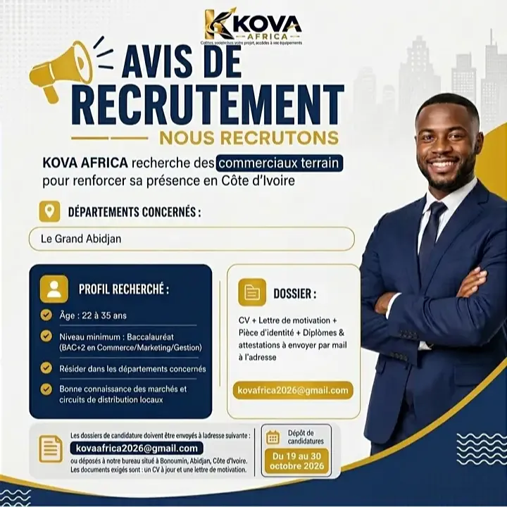 Offre RECRURMENT DES COMMERCIAUX TERRAIN à Abidjan