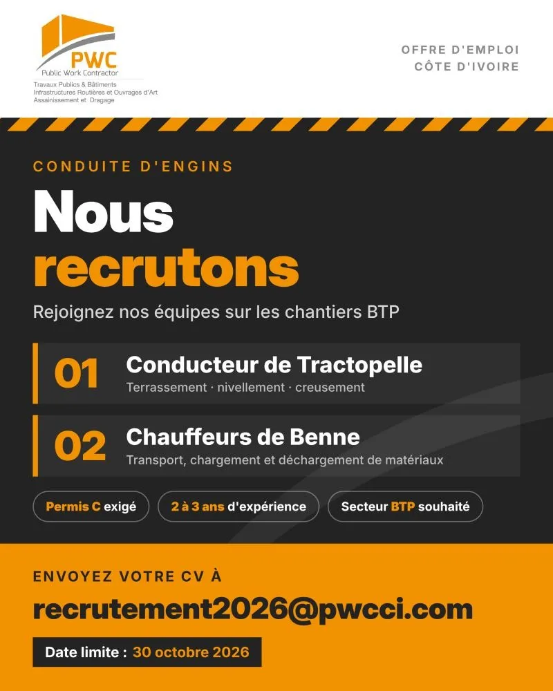 RECRUTEMENT DE PLUSIEURS POSTES -  - COTE D'IVOIRE
