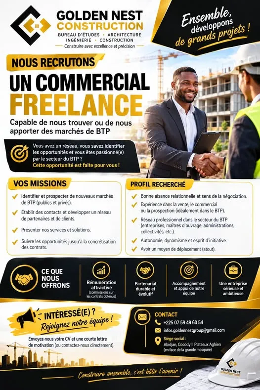 RECRUTEMENT COMMERCIAL FREELANCE BTP -  - COTE D'IVOIRE