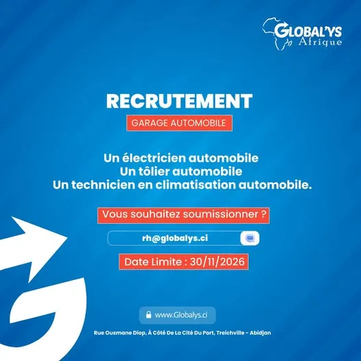 CARAGE RECRUTE ELECTRICIEN AUTOMOBILE / TOLIER AUTOMOBILE -  - COTE D'IVOIRE