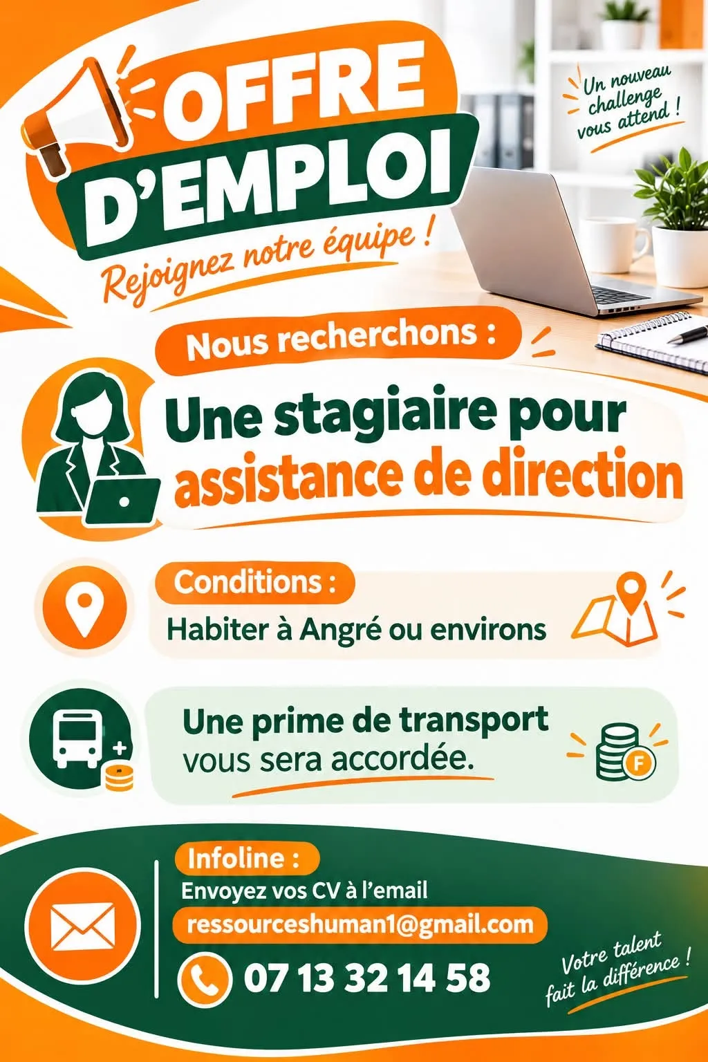 Offre RECRUTEMENT ASSISTANCE DE DIRECTION à ABIDJAN