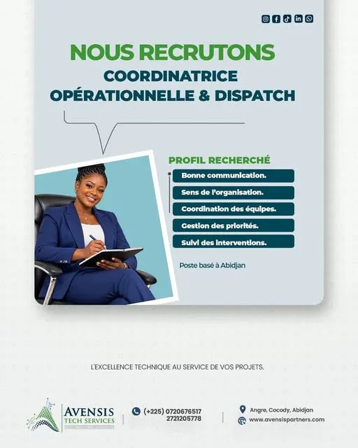 RECRUTEMENT COORDINATRICE OPÉRATIONNELLE & DISPATCH -  - COTE D'IVOIRE