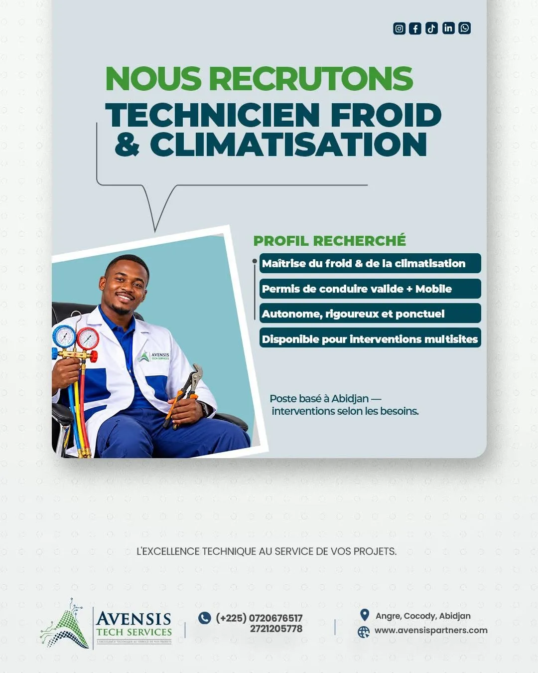RECRUTEMENT TECHNICIEN FROID & CLIMATISATION -  - COTE D'IVOIRE
