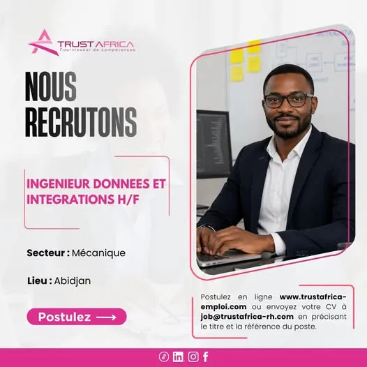 Offre 𝐈𝐍𝐆𝐄́𝐍𝐈𝐄𝐔𝐑 𝐃𝐎𝐍𝐍𝐄́𝐄𝐒 𝐄𝐓 𝐈𝐍𝐓𝐄́𝐆𝐑𝐀𝐓𝐈𝐎𝐍𝐒 𝐇/𝐅 à ABIDJAN