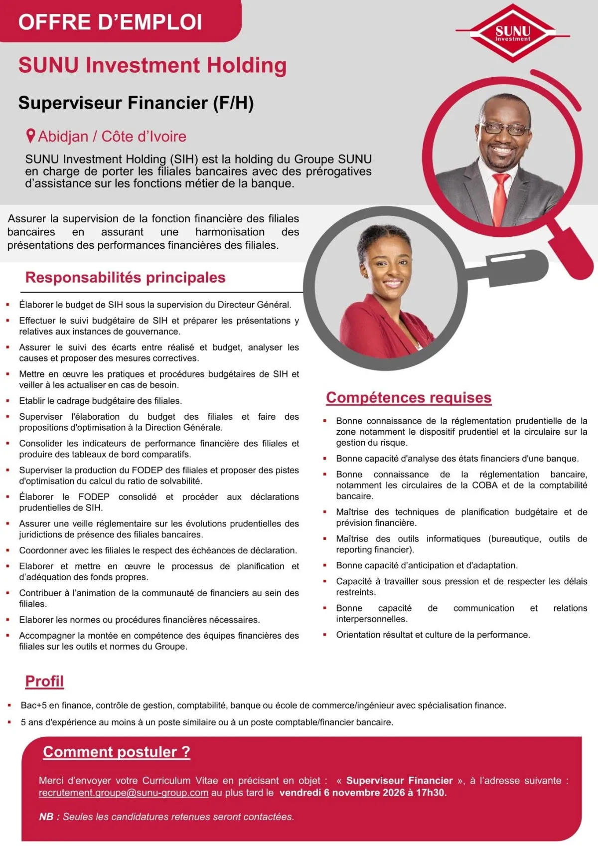 Offre RECRUTEMENT SUPERVISEUR FINANCIER (H/F) à COTE D'IVOIRE