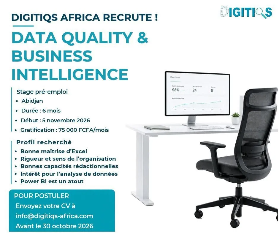 Offre RECRUTEMENT STAGIAIRE DATA QUALITY à COTE D'IVOIRE