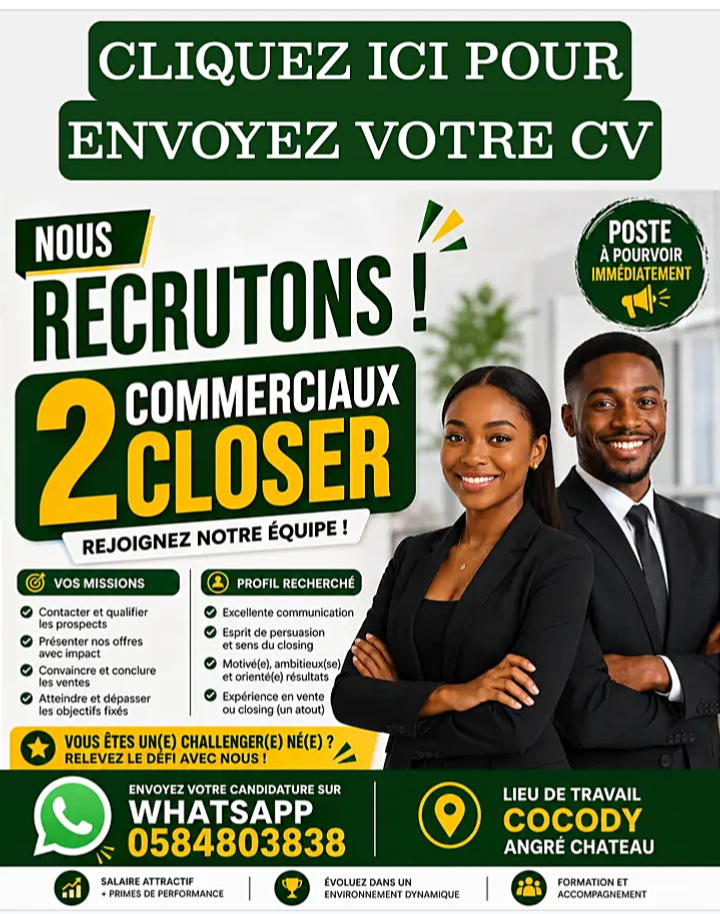 Offre emploi COMMERCIAUX AGENTS D'APPELS / TÉLÉVENDEURS à Cote d'ivoire