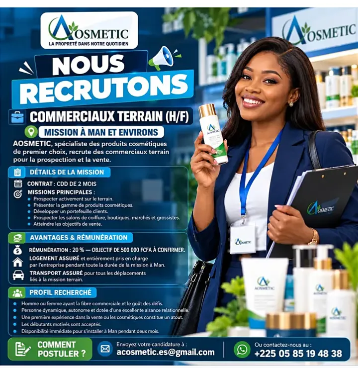 Offre emploi RECRURMENT COMMERCIAUX TERRAIN H/F à MAN