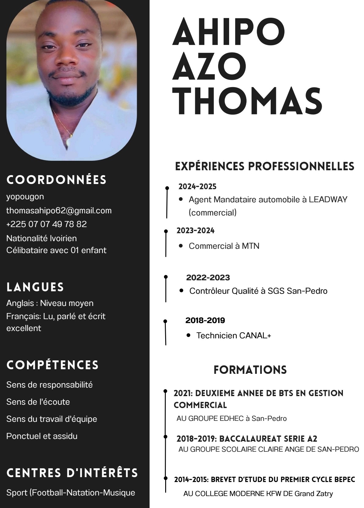 Profil candidat Ahipo Thomas - Tout genre