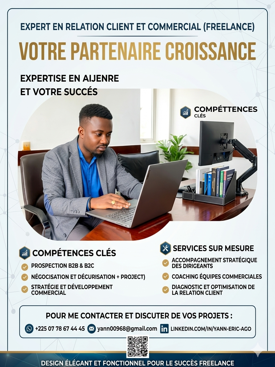 Profil candidat Ago Yann Eric - développement commercial, gestionnaire de portefeuille et relation client